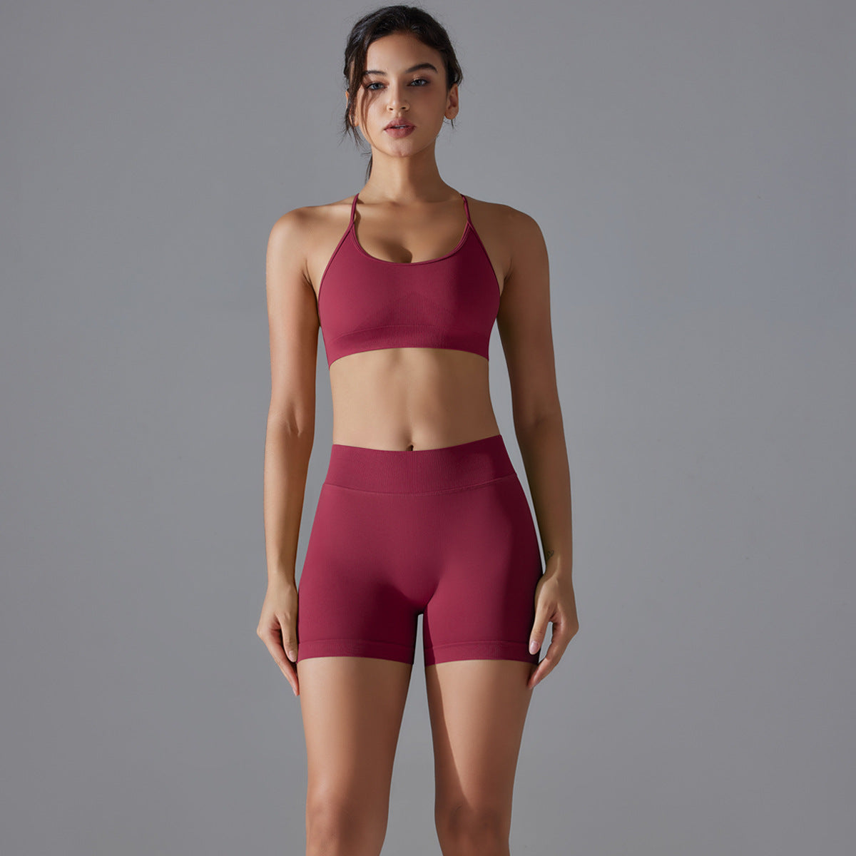 Conjunto de dos piezas para mujer, sencillo, informal, con espalda cruzada, elástico, para yoga y fitness