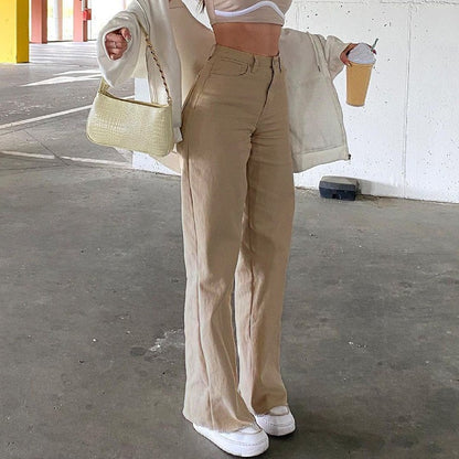 Pantalones vaqueros rectos básicos de color sólido casuales para mujer