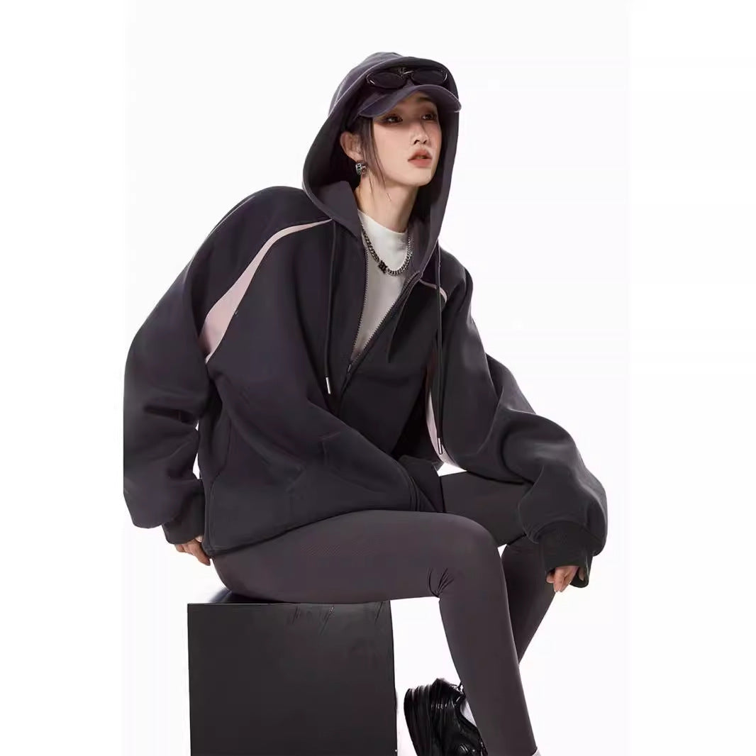 Sudadera con capucha estilo cárdigan retro informal con cremallera para mujer