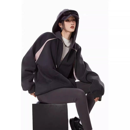 Sudadera con capucha estilo cárdigan retro informal con cremallera para mujer
