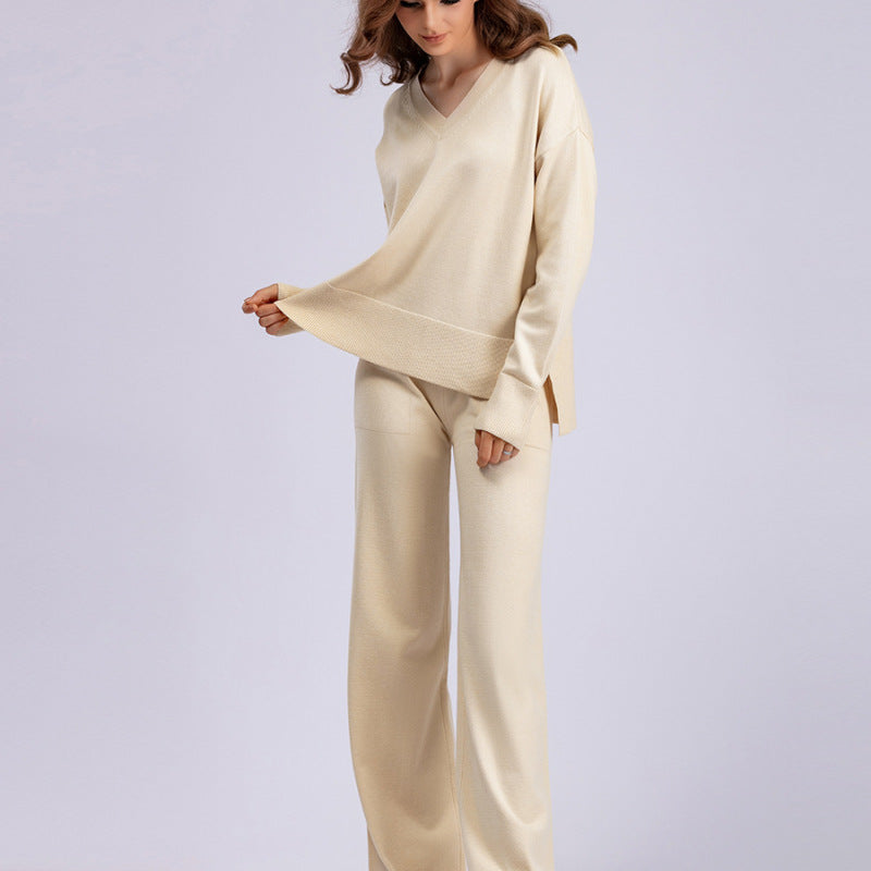Autumn Winter Women Fashion Loose Casual Solid Color Sweater Pants Two-Piece Set