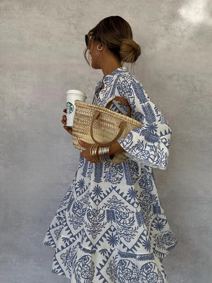 Bohemian Women Casual Print Sleeve Shirt Dress
