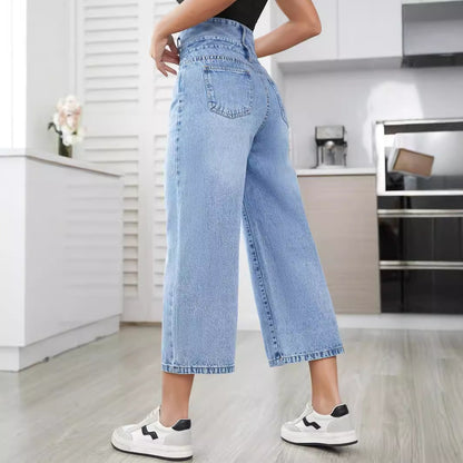 Vaqueros rectos de cintura alta informales a la moda para mujer
