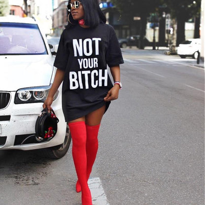 Summer Women Basic Casual Letter Printed Short Sleeves Loose Dress