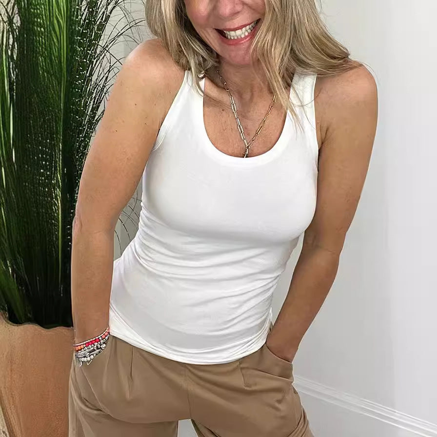 Women Simple Casual Solid Color Sleeveless Tank Top