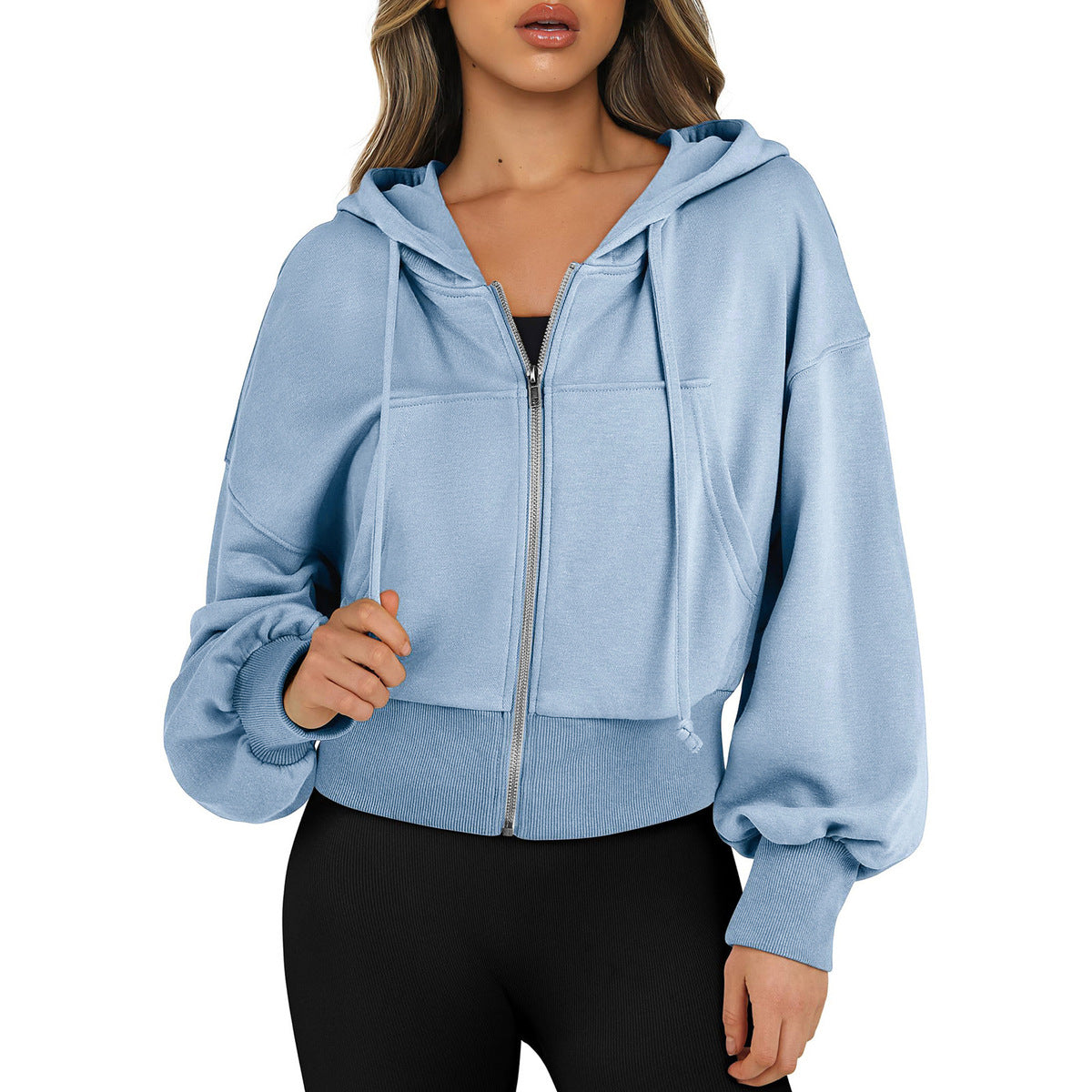 Sudadera con capucha de moda para mujer, sudadera corta con cremallera completa, sudadera informal con capucha