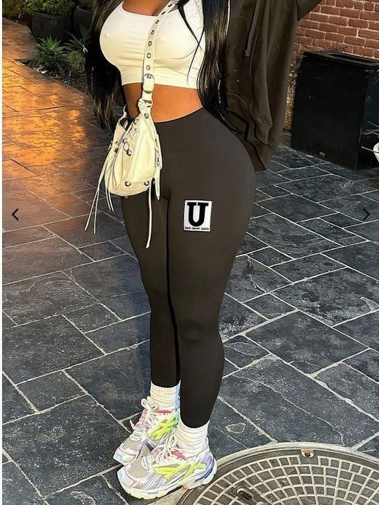 Women Fashion Casual BODY Hot Stamping Double Sanding Naked Casual Pants