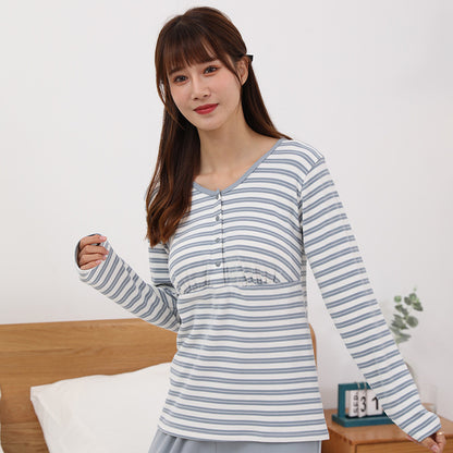 Pregnant Women Fashion Casual Warm Stripe Printed Long Sleeve Top