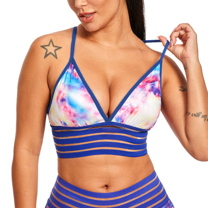 Sujetador camisola deportivo informal para mujer, con estampado de yoga y fitness, de encaje, sexy y con espalda descubierta