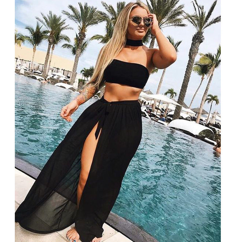 Women Fashion Casual Beach Sun Protection Chiffon Strap Skirt Cover Up