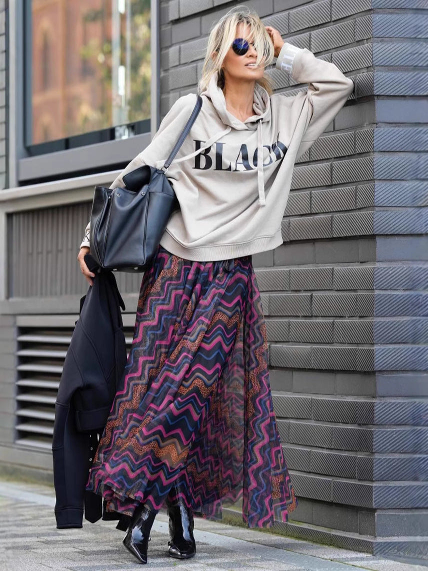 Women Fashion Casual Geometric Printed Mesh Skirt