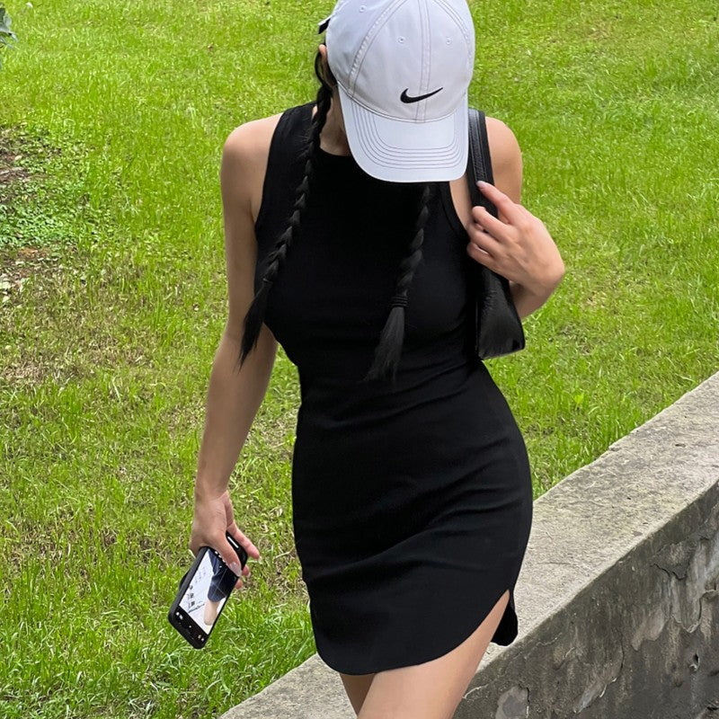 Vestido tipo chaleco sin mangas de color liso básico informal de verano para mujer