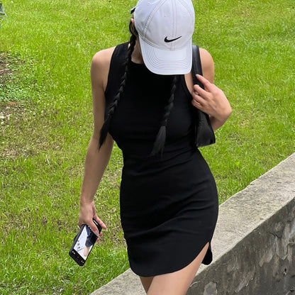 Vestido tipo chaleco sin mangas de color liso básico informal de verano para mujer