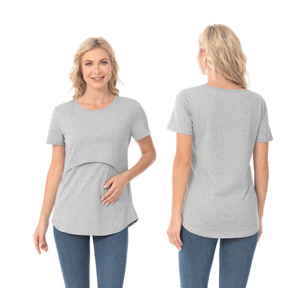 Camiseta informal holgada de manga corta con diseño curvo para embarazadas