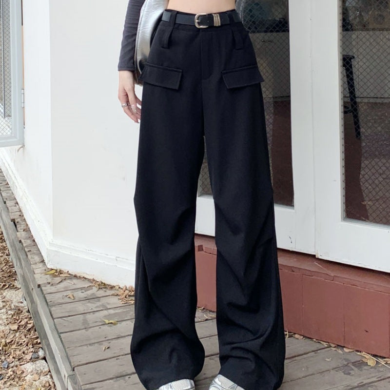 Pantalones cargo holgados de color liso, rectos, de pierna ancha y cintura alta para mujer
