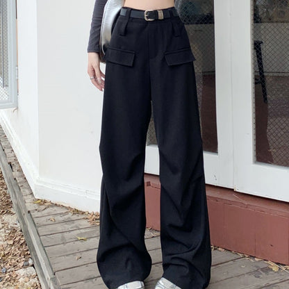 Pantalones cargo holgados de color liso, rectos, de pierna ancha y cintura alta para mujer
