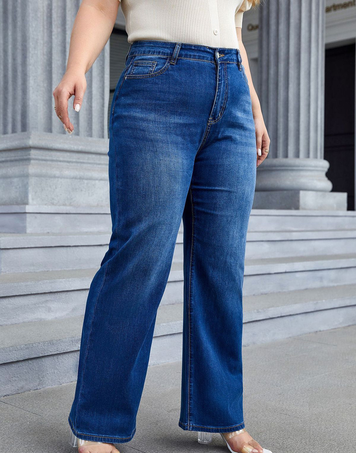 Vaqueros de pierna ancha de talla grande informales a la moda para mujer