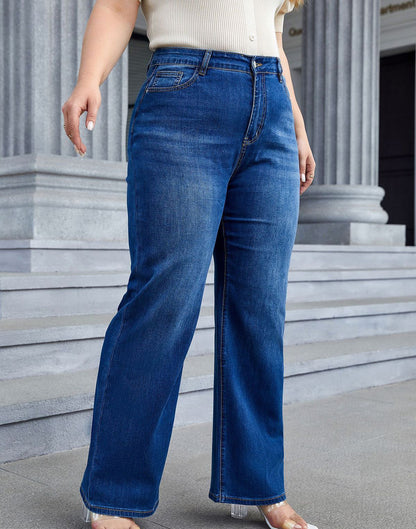 Vaqueros de pierna ancha de talla grande informales a la moda para mujer