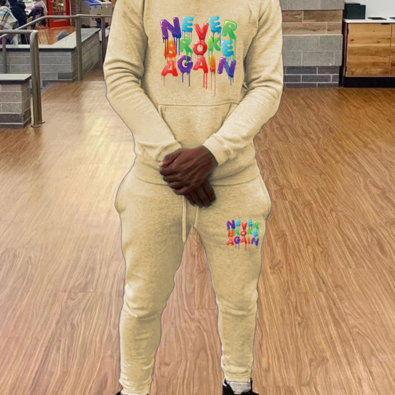 Conjunto deportivo informal con capucha y pantalones deportivos con estampado de letras para pareja