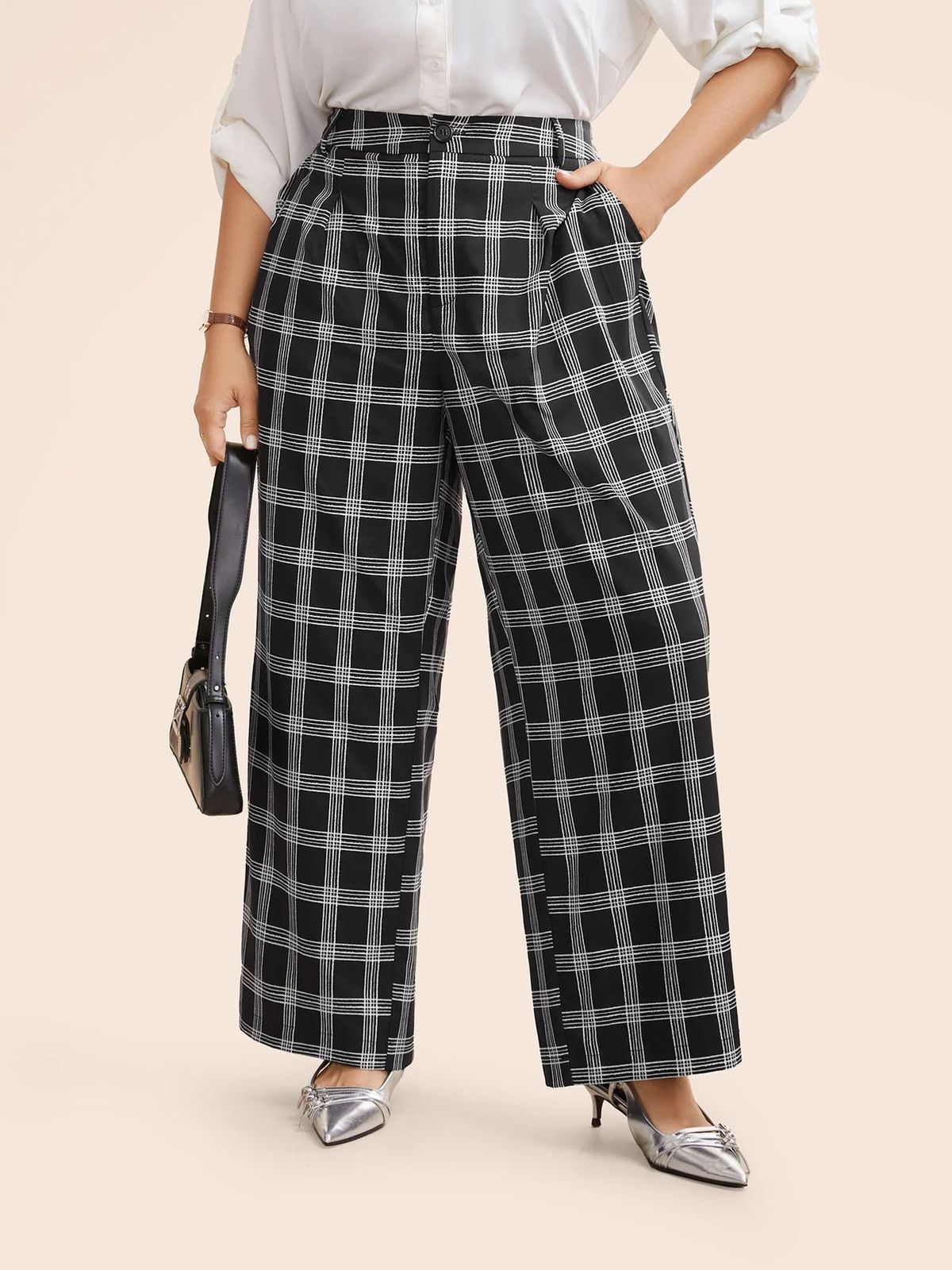 Plus Size Women'S Casual Plaid Wide-Leg Pants
