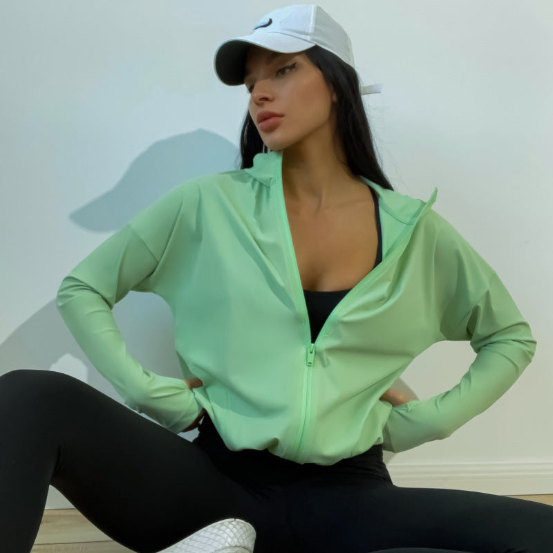 Top deportivo informal de manga larga de color liso para mujer, resistente a los rayos UV