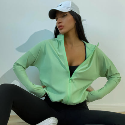 Top deportivo informal de manga larga de color liso para mujer, resistente a los rayos UV