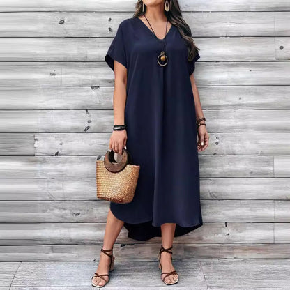 Spring And Summer Plus Size Women Fashion Casual V-Neck Dress