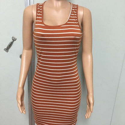 Women'S Fashion Casual Stripe Slim Fit Sleeveless Tank Top Long Dress