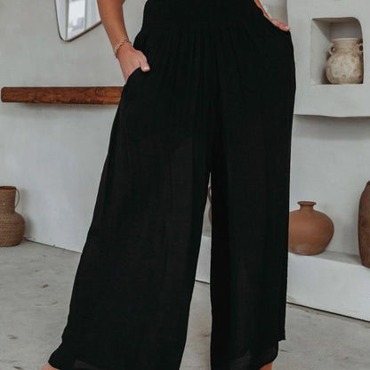 Pantalones de pierna ancha holgados de algodón de cintura media para mujer, de primavera y verano, de color liso, a la moda, informales, elegantes, para oficina