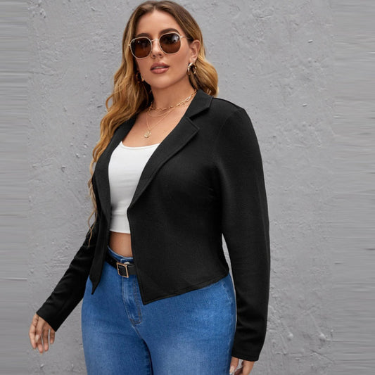 Abrigo informal de manga larga con solapa de color liso para mujer