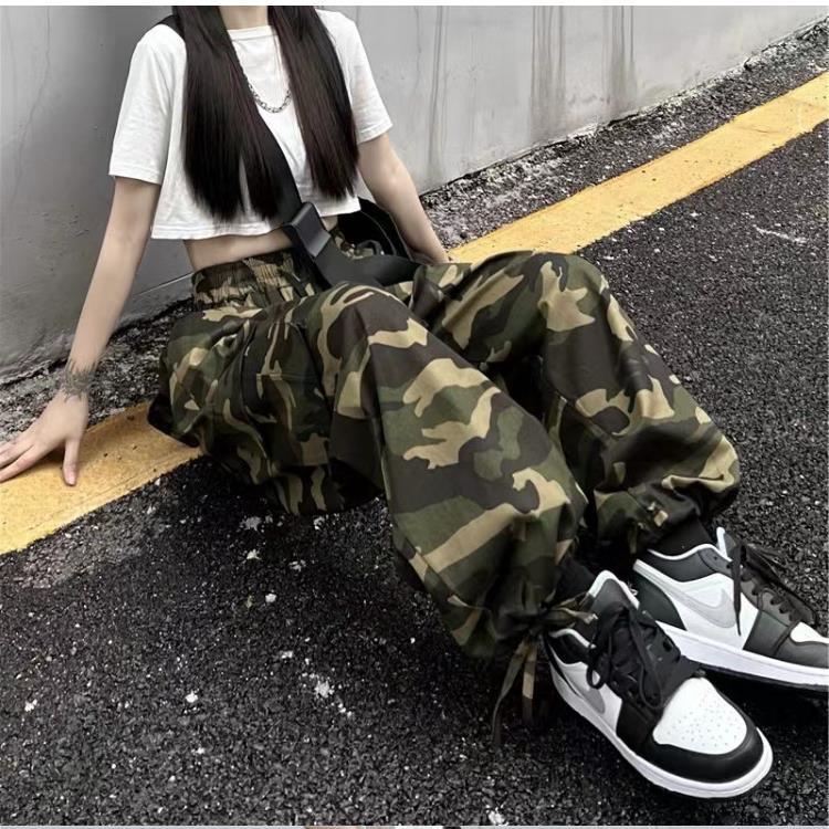 Women Casual Camouflage Printed Workwear Wide-Leg Cargo Pants