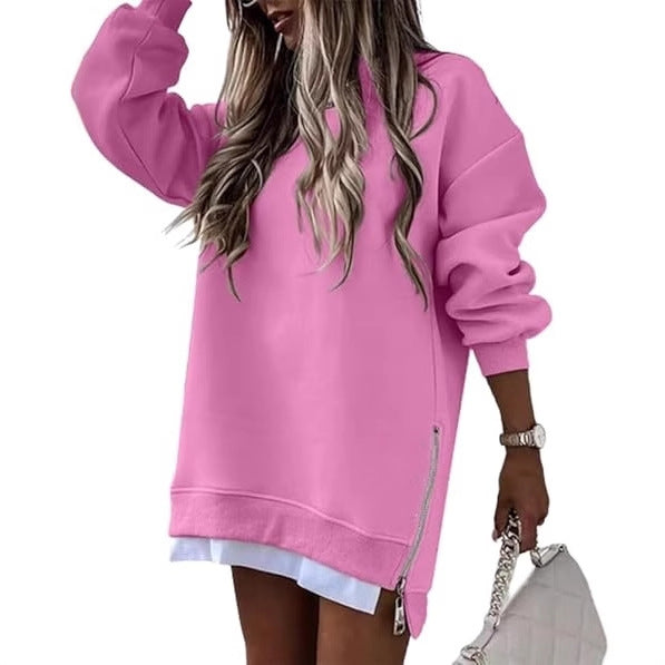Suéter informal de moda para mujer con costuras sueltas y cremallera lateral