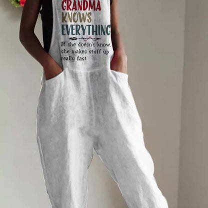 Vintage Casual Women Halloween Skull Letter Print Pocket Loose Jumpsuits