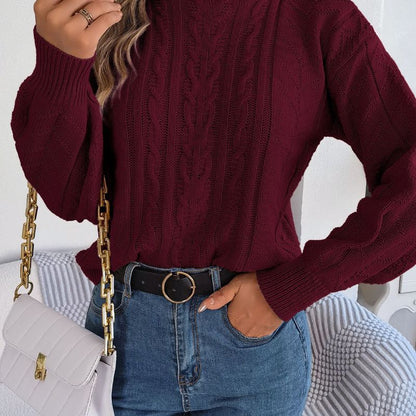 Autumn Winter Women Fashion Casual High Collar Twist Long Sleeve Knitted Sweater