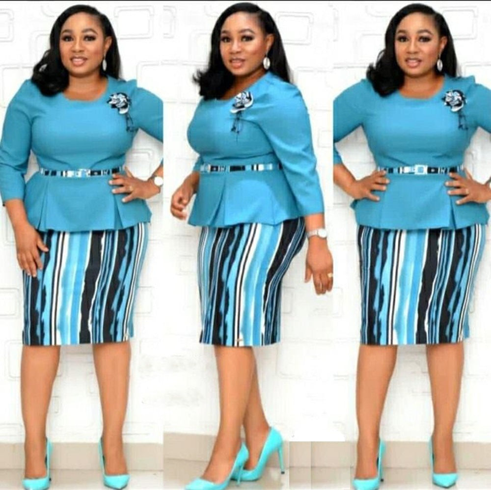 Women Fashion Casual Plus Size Color Block Printed Dress