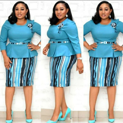 Women Fashion Casual Plus Size Color Block Printed Dress
