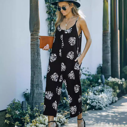 Summer Women Fashion Casual Sling Floral Printed Jumpsuits