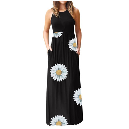 Women Fashion Casual Floral Printing Maxi Dress