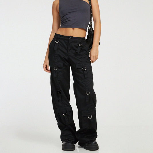 Pantalones cargo rectos holgados de color liso informales a la moda para mujer