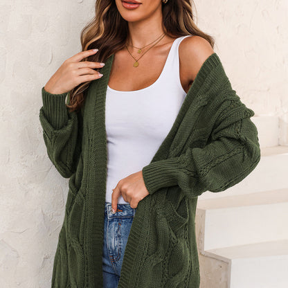 Chaqueta cárdigan de punto de color sólido informal para mujer de otoño e invierno