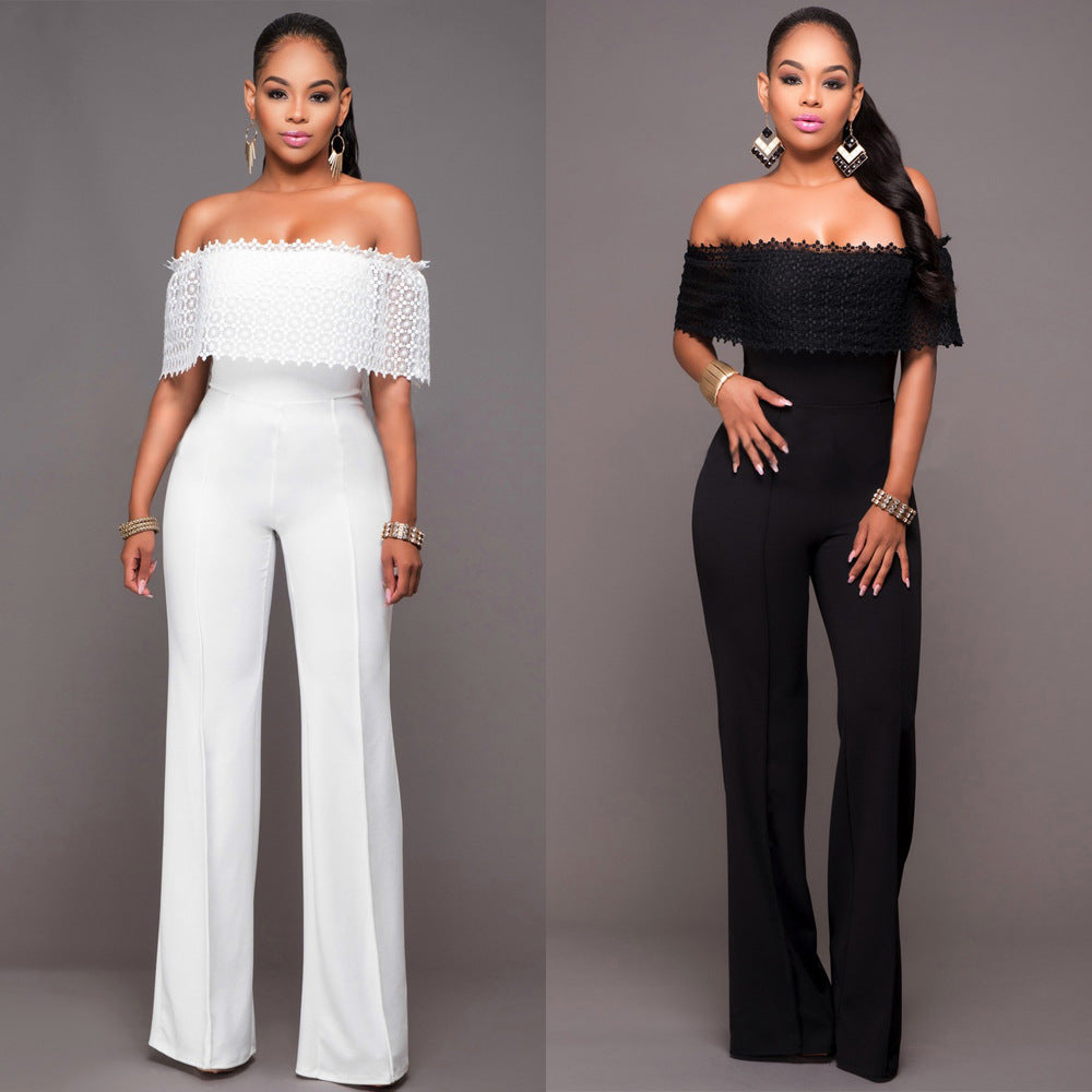Women Elegant Fashion Loose Casual Side Zipper Off-Shoulder Jumpsuits