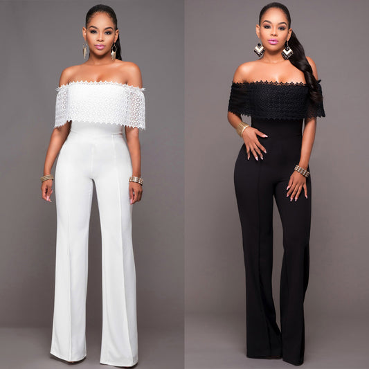 Women Elegant Fashion Loose Casual Side Zipper Off-Shoulder Jumpsuits