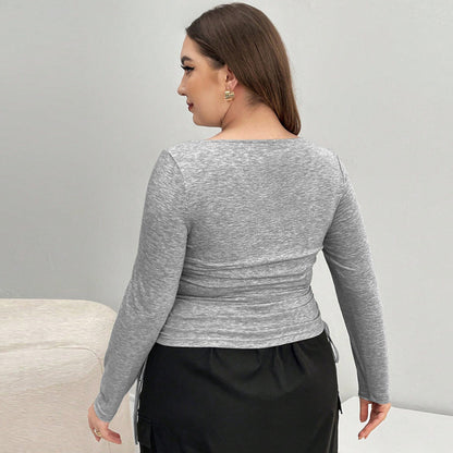 Women Fashion Casual Plus Size Solid Color Base Top