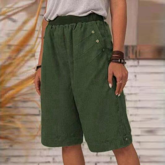 Pantalones cortos rectos holgados informales de color liso para vacaciones de verano para mujer