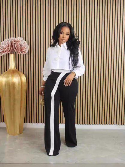 Women Fashion Solid Color Stitching Casual Pants