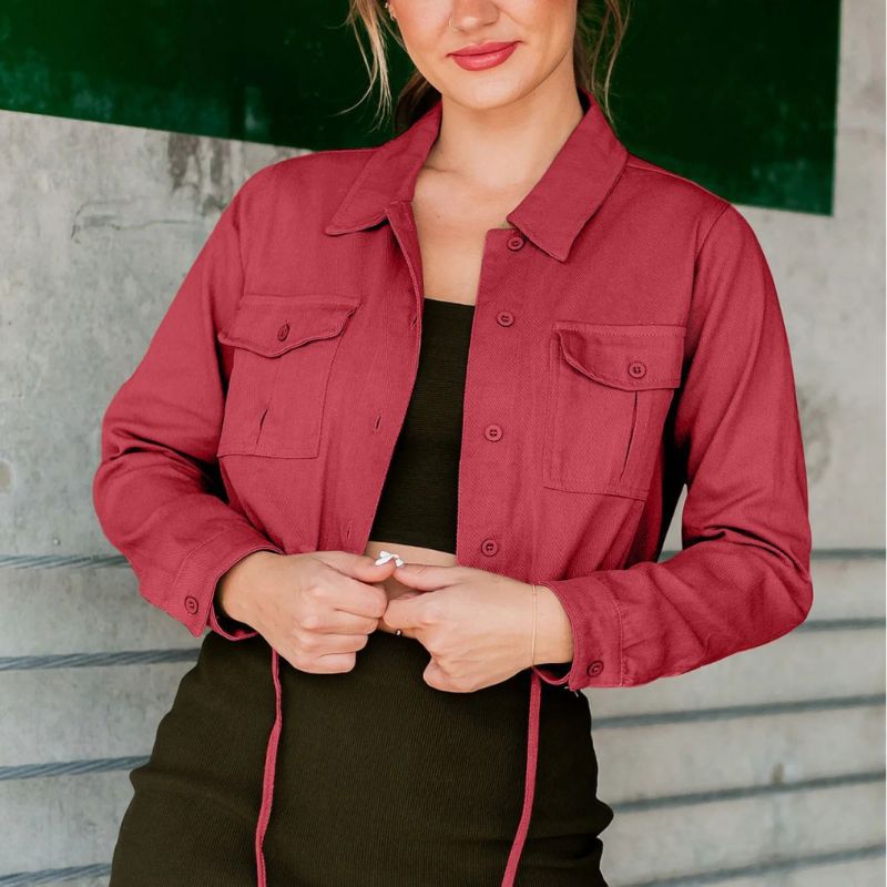 Camisa vaquera de manga larga, holgada, informal, con doble bolsillo, a la moda para mujer