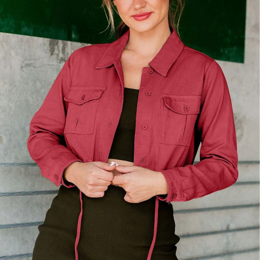 Camisa vaquera de manga larga, holgada, informal, con doble bolsillo, a la moda para mujer