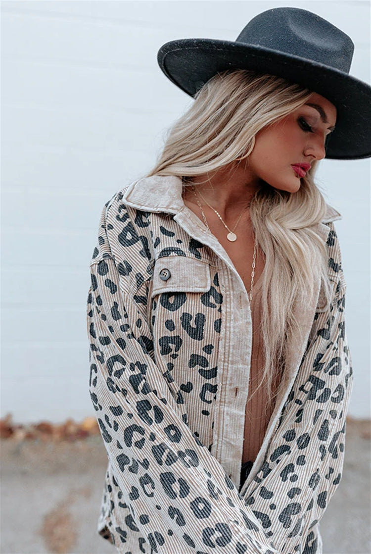 Abrigo de punto con estampado de leopardo informal y elegante para mujer