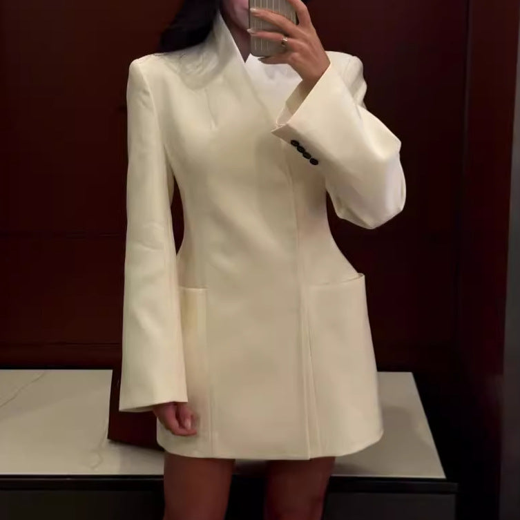 Chaqueta blazer informal de manga larga con cuello en V y color liso para mujer
