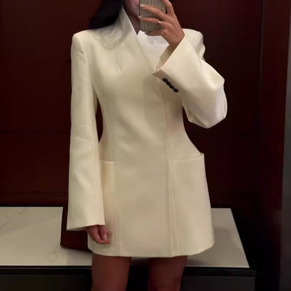 Chaqueta blazer informal de manga larga con cuello en V y color liso para mujer